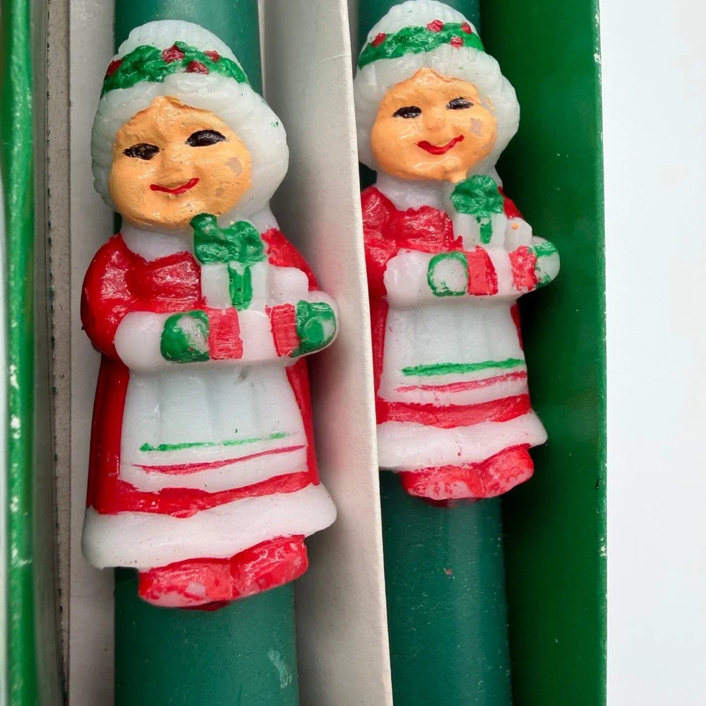 Vintage Christmas Taper Candles Set 10 Inch‎ Red Green White Santa Snowman 12pk